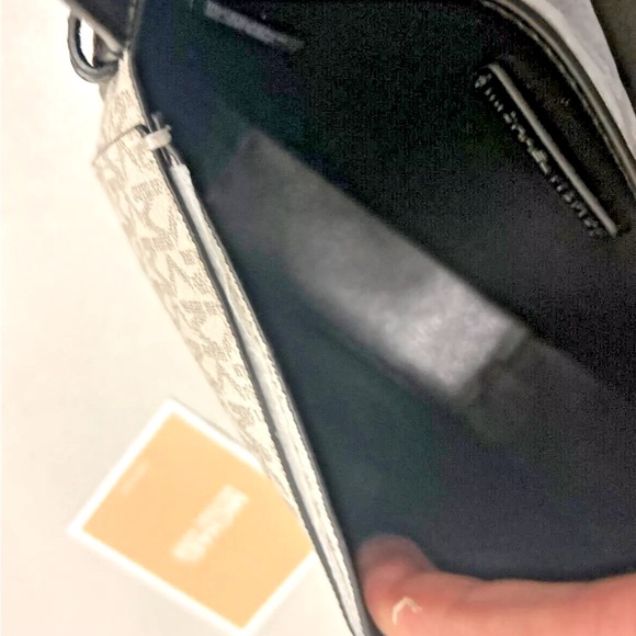 SOLD NWT Michael Kors Reed Small Logo and Leather Crossbody Bag Vanilla/Black - Picture 14 of 17